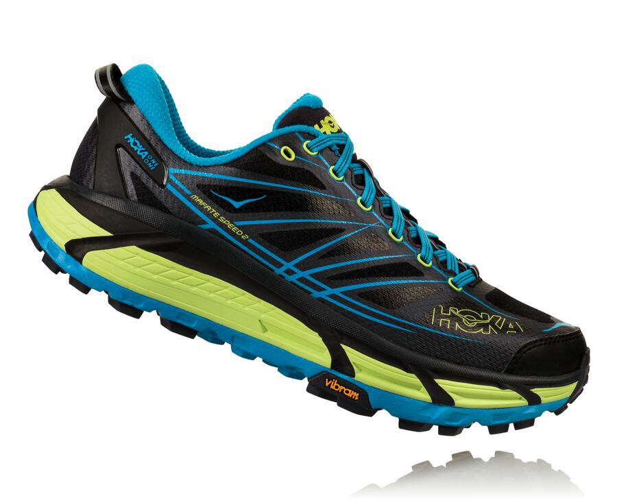 Tenis Hoka One One Trail Hombre Negros/Azules - Mafate Speed 2 - TDFS65401